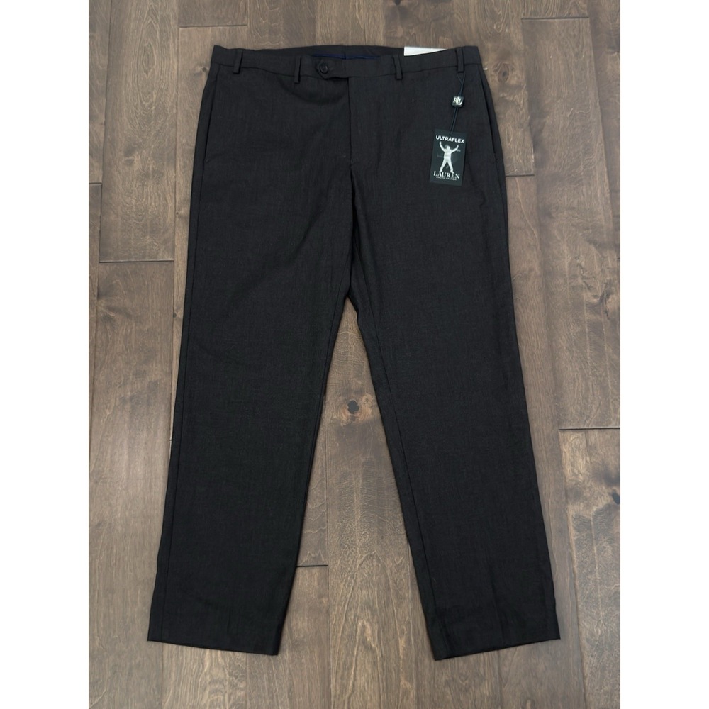 NWT Ralph Lauren Mens UltraFlex Grey Flat Front Dress Pants Trousers Size 38X30
